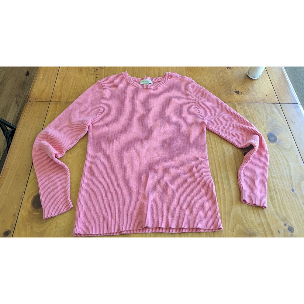Appleseeds‎ Womens Pink Ribbed Cotton Sweater Shoulder Button Crew Neck M A46458